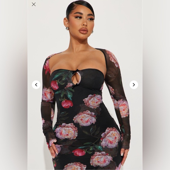 Fashion Nova Strapless Black Dress with Pink Floral Print - Picture 4 of 5